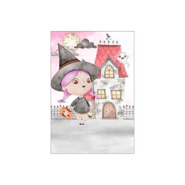 Imagem de Painel De Festa Vertical 1,50 x 2,20 -  Halloween Bruxinha Rosa Casa 0