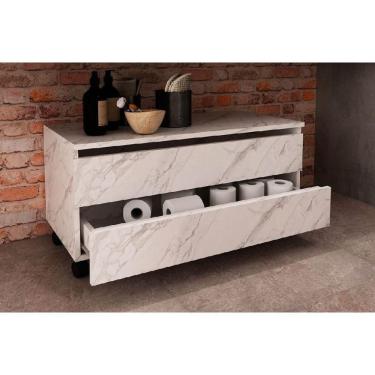 Imagem de Bancada de Banheiro BN3603 2 Gavetas c/ Rodízio cor Mármore Branco - Tecno Mobili