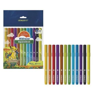 Imagem de Caneta hidrocor escolar rei leão pack com 12 cores - leo&leo - LEO E L