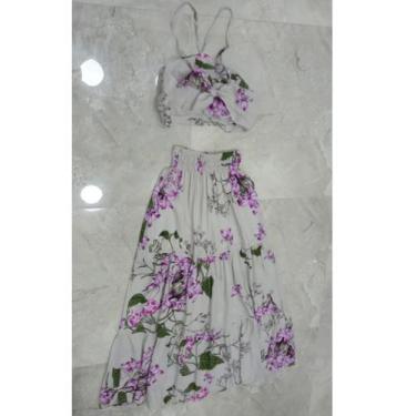 Imagem de Conjunto de saia longa e top estampado verão - LALOKA, Branco, M