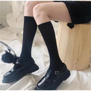 Imagem de 1 par Meia 3/4 Preta 45CM Cano Alto N 34a40 Feminina Masculina Adulto 