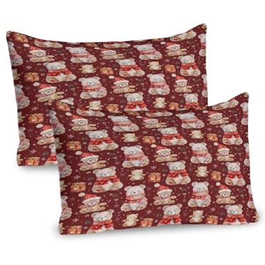 Imagem de Lunarable Conjunto de 2 fronhas de travesseiro de Natal, caixas de presente e flocos de neve com tema de ursinhos de pelúcia, item de cama de microfibra de qualidade para todas as estações, 76 cm x 50