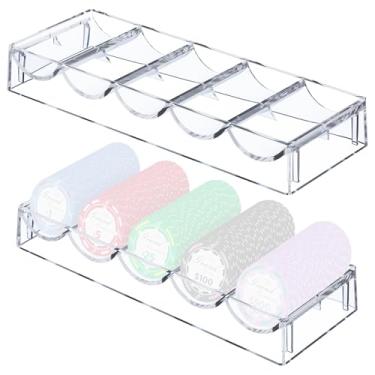 Imagem de Cosmos 2 peças de suporte de fichas de pôquer de acrílico, bandeja de fichas de pôquer para armazenar 100 fichas, bandeja de fichas de crupiê de mesa de pôquer para clube de festa em casa, fichas não