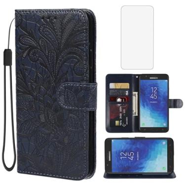 Imagem de Gufuwo Capa para Galaxy J7 2018/J7 Refine/J7 V 2ª geração/J7 Eon/J7 Star Capa carteira com protetor de tela de vidro temperado, capa de celular flip de couro com suporte para cartão de crédito para