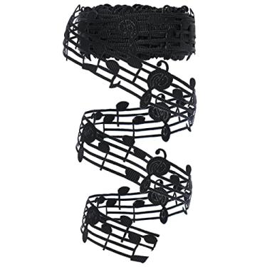 Imagem de DREMISI Fita de notas musicais ocas de 10 metros fita de gorgorão recortada preta gravada fitas de notação musical fitas decorativas de música acessórios de acabamento de roupas para decoração de