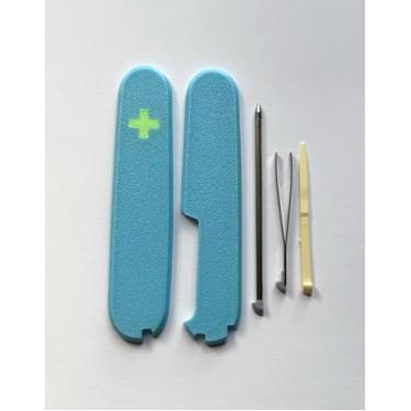 Imagem de Capas de substituição para balanças Victorinox mais alças de plástico de 91 mm com pinça de palito e caneta esferográfica que brilham no escuro (azul)