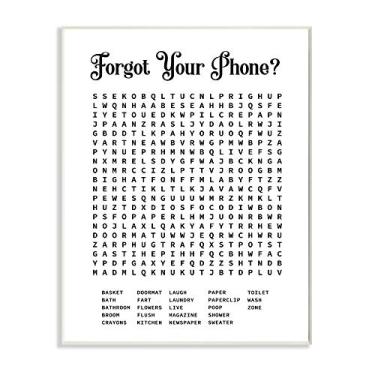 Imagem de Stupell Industries Quebra-cabeças de palavras cruzadas de telefone para banheiro, design por artista arte de parede com letras e linhas, 25 x 38 cm, placa de madeira