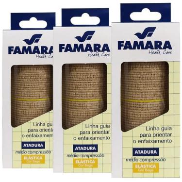 Imagem de Kit 3 Atadura Elástica Média Compressão 10cm x 1,30m Bege Famara