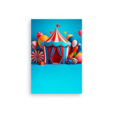 Imagem de Painel De Festa Vertical 1,50 x 2,20 -  Circo Clássico Tenda Azul e Ve