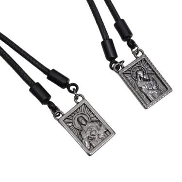 Imagem de Colar de Couro Tradicional Escapulário Grafite - GRANADO ACESSÓRIOS