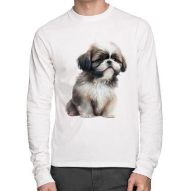 Imagem de Camiseta Algodão Cachorro Shih Tzu Filhote Manga Longa - Foca na Moda,