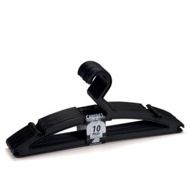 Imagem de kit 10 Cabides Roupas Camisa Plástico Preto Slim Adulto Cor Preto Rain