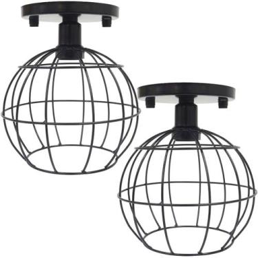 Imagem de 2 Lustres Teto Plafon Industrial Aramado Globo Retrô Luminária Sobrepo