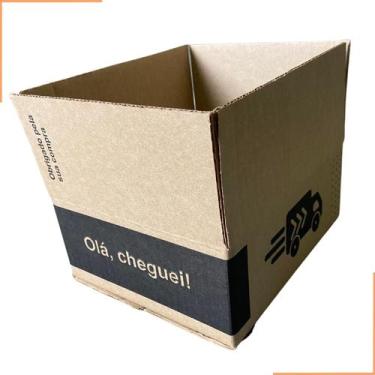 Imagem de Caixa com Impressão OLÁ CHEGUEI em Papelão Kraft 19x16x7 com 25 Unidad