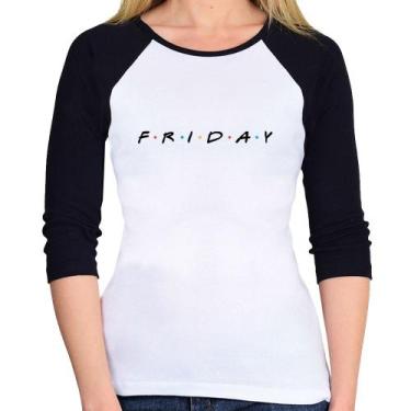 Imagem de Baby Look Raglan Friday Manga 3/4 - Foca na Moda, Branco, Preto, GG