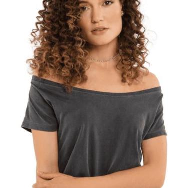 Imagem de Camiseta Gola Canoa Feminina - Griffa Sports, P, Chumbo