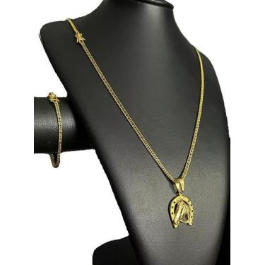 Imagem de Kit grumet 3mm + pingente ferradura - banhado a ouro 18k - ToJoia18k