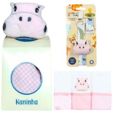 Imagem de Naninha + Prendedor de chupeta + Fralda de Boca Hipopótamo Rosa - Migu