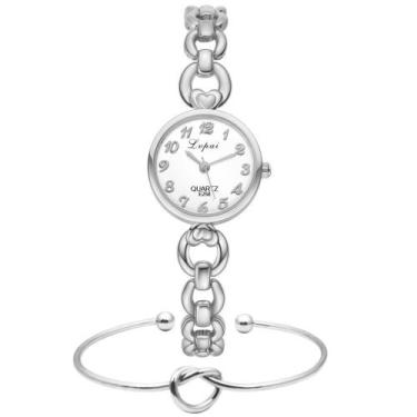 Imagem de Kit Relógio Pequeno Prata Feminino Clássico + Pulseira Luxo - PENDULAR
