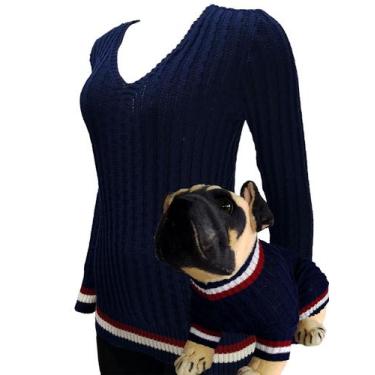 Imagem de Roupinha Pet & Blusa Feminina Canetran - Kit - Katlen Tricot, Marinho,