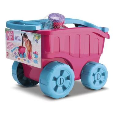 Imagem de Carrinho Carriola de Praia Diver Praia Rosa c/ Acessórios Divertoys