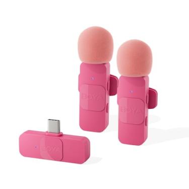 Imagem de Boya BY-V20 USB-C Microfone sem fio, mini microfone de lapela com cancelamento de ruído para Apenas iPhone15/Android/Smartphone tipo C para Youtube Vlogging-Rosa