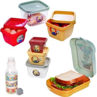 Imagem de Kit Escolar Infantil Hora do Lanche Garrafinha Pote Sanduicheira Diver