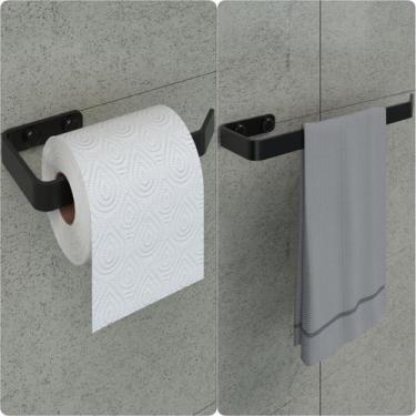 Imagem de Kit Porta Papel Higiênico e Toalha de Rosto Preto Fosco Plus - Cromosh