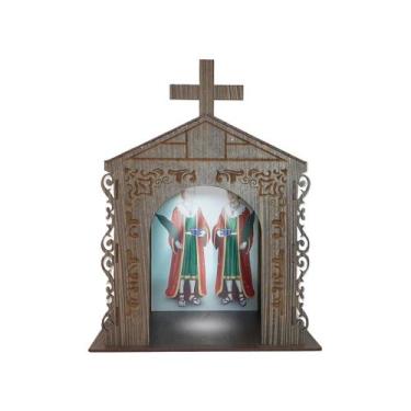 Imagem de Capela Oratório Arabesco com Imagem e Led São Cosme e Damião 25x18x31 