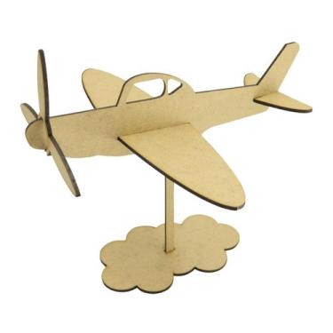Imagem de Enfeite de Mesa Avião Com Base Festa Decoração 22x23x18 Mdf Madeira - 