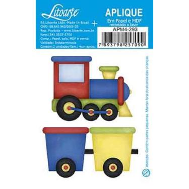 Imagem de Aplique Decoupage Trem e Vagões Apm4-293 em Papel e Mdf 4cm Litoarte 