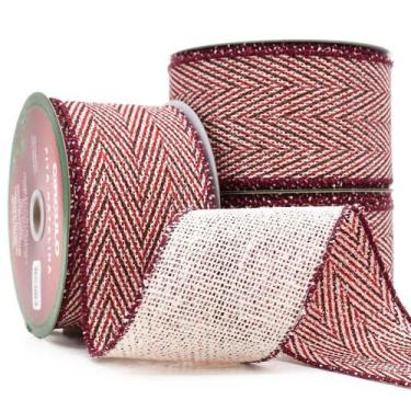 Imagem de Fita Natalina Aramada Chevron Vermelho 63,5mm com 10 Metros - CÍRCULO