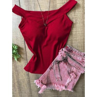 Imagem de X Store Blusa Regata Feminino Sem Gola Canoa Canelada Com Bojo Primave