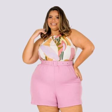 Imagem de Macaquinho Feminino Plus Size Estampado + Liso Cinto 0300 - Bellucy Mo