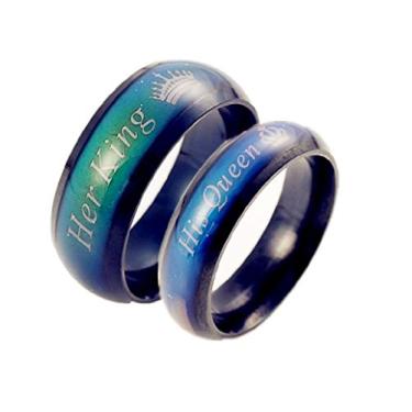 Imagem de Anel de humor de aço inoxidável Her King His Queen Crown Emotional Change Color Temperature Feeling Promise Engagement Wedding Band, Aço inoxidável