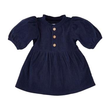 Imagem de Mud Pie Vestido de veludo cotelê liso para bebês meninas, Azul, 3-6 Meses