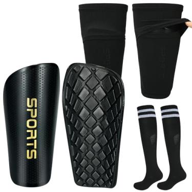 Imagem de Adegari Caneleiras de Futebol para Crianças E Jovens, Caneleiras de Futebol Protetoras E Mangas com Bolso de Inserção Otimizado E Meias Longas de Futebol para Crianças, Adolescentes, Meninos E Meninas