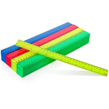 Imagem de Zonon Régua de plástico de 30,5 cm com 100 unidades, cores sortidas, réguas com centímetros de milímetro e polegadas à prova de quebra para sala de aula, escola, escritório, crianças (amarelo, verde, azul, vermelho, plástico)