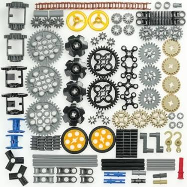 Imagem de BrickBounty 116 Pcs Technical-Part Compatible with Technic Building Block Set, Pulley Tires Axles Gears and Chain, MOC Replacement Kit for Technical Building Blocks