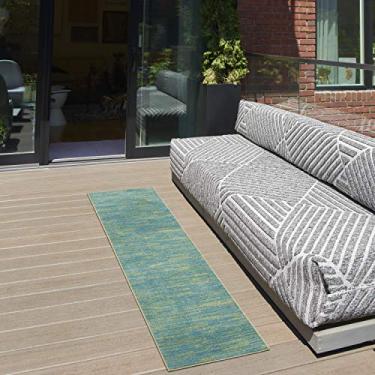 Imagem de Nourison Essentials Tapete para área de interior/exterior azul verde 6,5 cm x 25 m, fácil limpeza, não cai, quarto de cama, sala de estar, sala de jantar, quintal, deck, pátio (5,5 x 25,5 cm)
