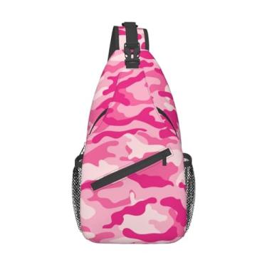 Imagem de VOOHDDY Bolsa tiracolo para mulheres e homens, viagem, caminhada, mochila de ombro, casual, bolsa esportiva, Estampa camuflada rosa, One Size, Casual