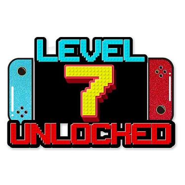 Imagem de brayqu Convites para festa de 7º aniversário de videogame com glitter para meninos 7 anos de idade Convites em forma de aniversário para meninos de 7 anos de idade Convites de Sétimo Aniversário (20