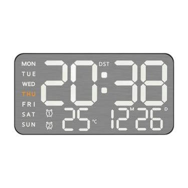 Imagem de Ioensy Relógio de parede digital, relógio de mesa, ajuste de brilho de 5 níveis, despertador, com exibição de data do mês da semana, para sala de estar, Concha Preta