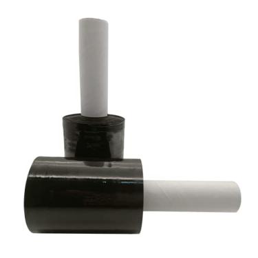 Imagem de Rolo de envoltório elástico 12 cm × 300 m rolo de plástico para transporte em movimento, força industrial preto embalagem retrátil envoltório filme elástico resistente com alça (2 rolos)