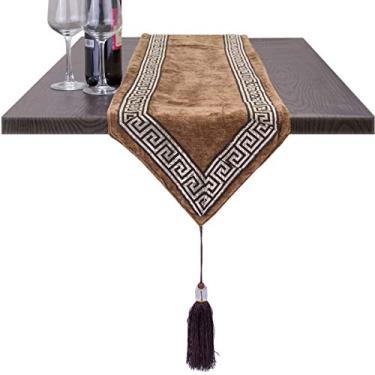 Imagem de rockcloud 12 x 70 polegadas estilo retrô veludo mesa com borlas para decoração de casa festa de Natal decoração de evento, Coffee, 1