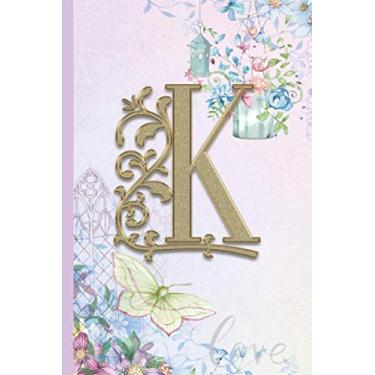 Imagem de K: Letter K Initial Monogram lined Composition Notebook for Daily Notes, Pretty floral & Gold Confetti Glitter Monogrammed Blank Lined Note Book, kate pads, style for & Gifts for Kids Girls Women.