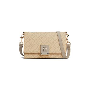 Imagem de Tommy Hilfiger Bolsa de couro com alça transversal, Bege, One Size
