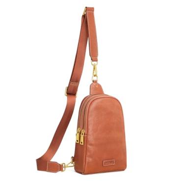 Imagem de S-ZONE Bolsa tiracolo de couro para mulheres, bolsa de ombro antirroubo, RFID, pochete, Caramel, Small, Tendência