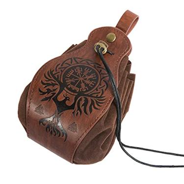 Imagem de HiiFeuer Bolsa de couro falso Medeival, bolsa portátil com cordão, bolsa de cinto vintage, bolsa de dados para LARP Ren Farie
