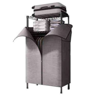 Imagem de Guarda-roupa Armário de armação de aço completo armário de tecido de veludo pêssego armário de armazenamento de capacidade extra grande para aluguel habitação branco armário